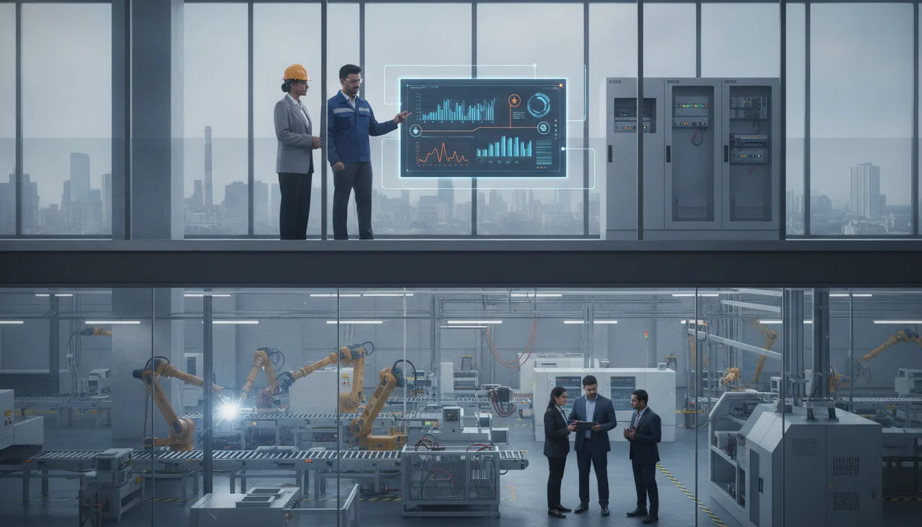 Plant and revenue leaders review an industrial automation modernization opportunity in a Mumbai factory.