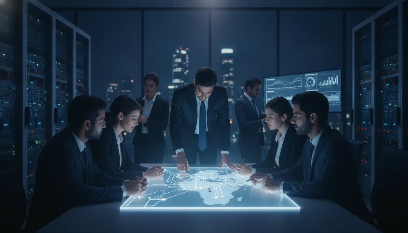 Qatar and Indian telecom professionals plan enterprise connectivity outreach in a network operations setting.