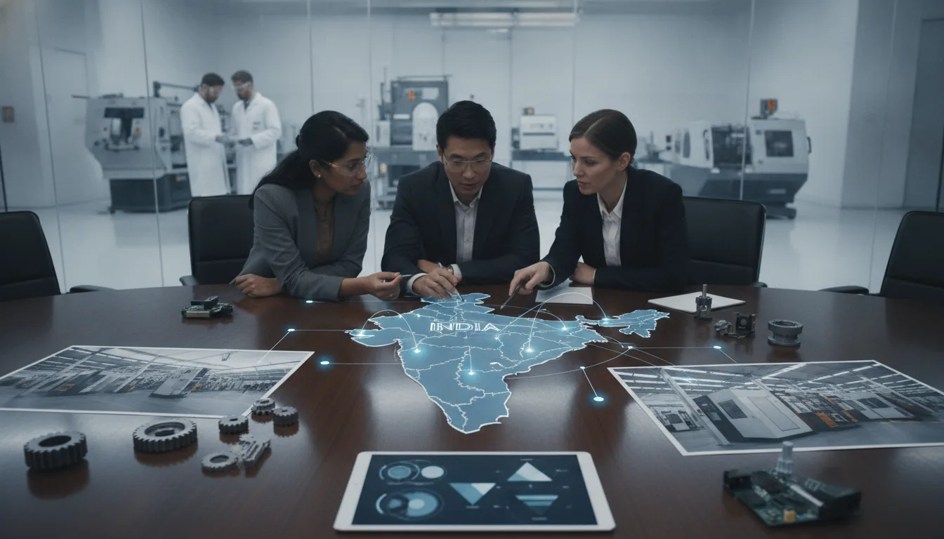 Business team prioritizes Indian manufacturing accounts while engineers work on a factory floor.