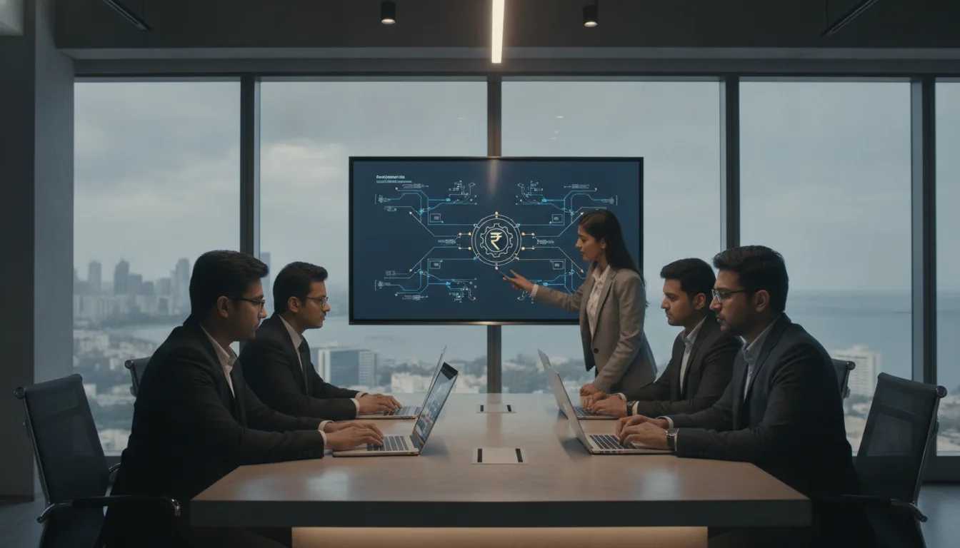 Outsourced sales team and finance representative reviewing B2B prospect accounts in a Mumbai office.