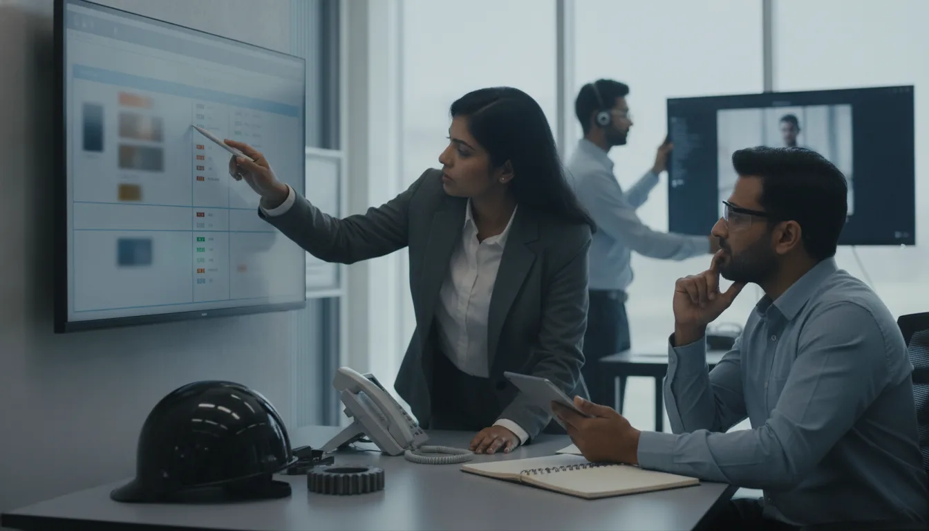 Sales team reviews industrial prospects and follow-up actions on a pipeline dashboard.