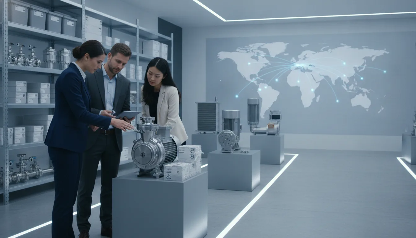 Industrial export team evaluates a pump distributor’s technical knowledge and market coverage.