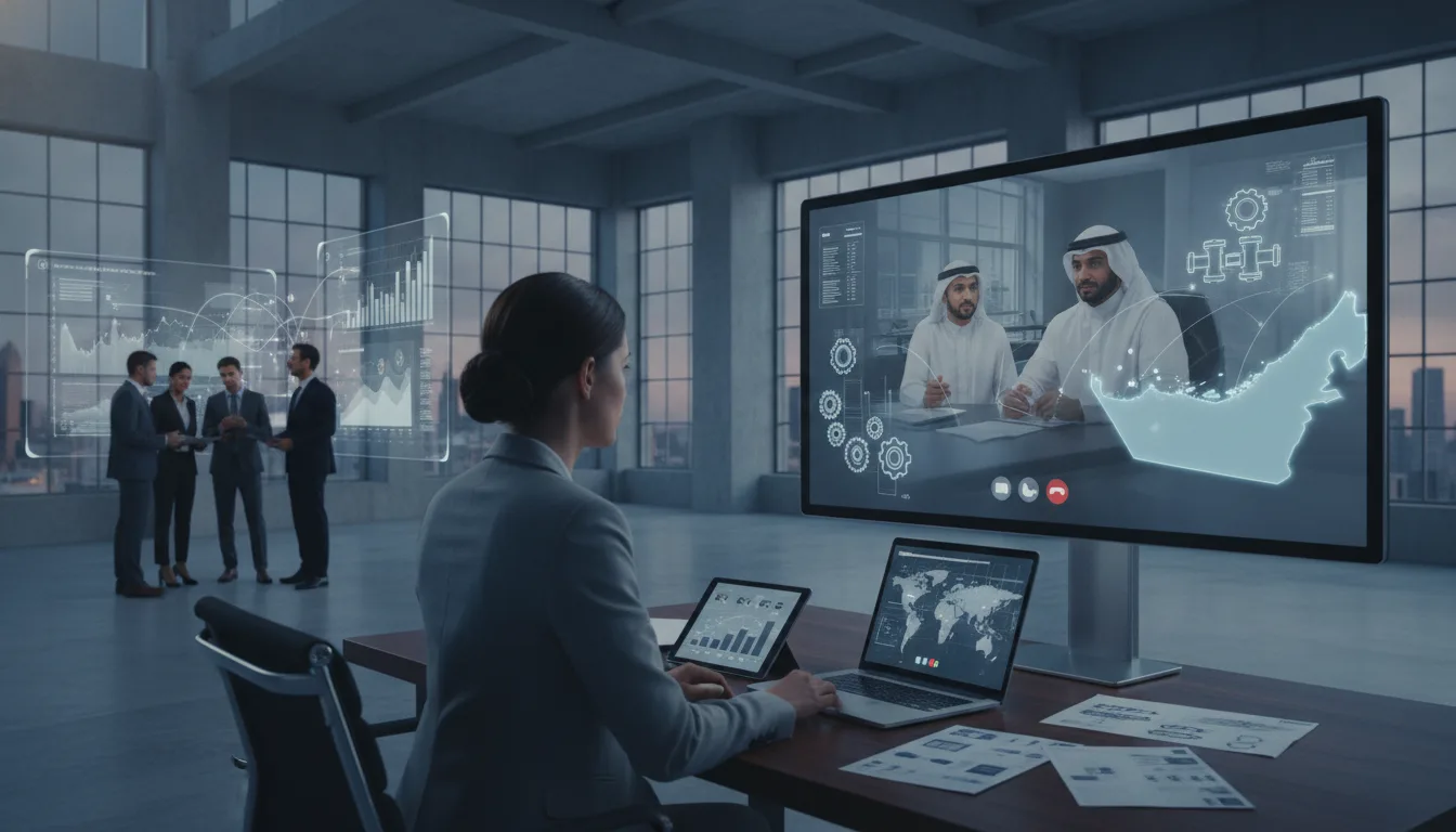 Remote business-development specialist meets UAE industrial buyers to discuss export opportunities.
